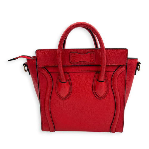 Luggage Top Handle Bag Red in Calfskin, Gold hardware