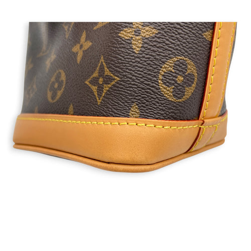 Noe Nano Brown Crossbody Bag in Coated Canvas, Gold hardware