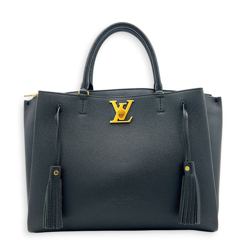 Lock Me Top Handle Bag Black in Calfskin, Gold hardware