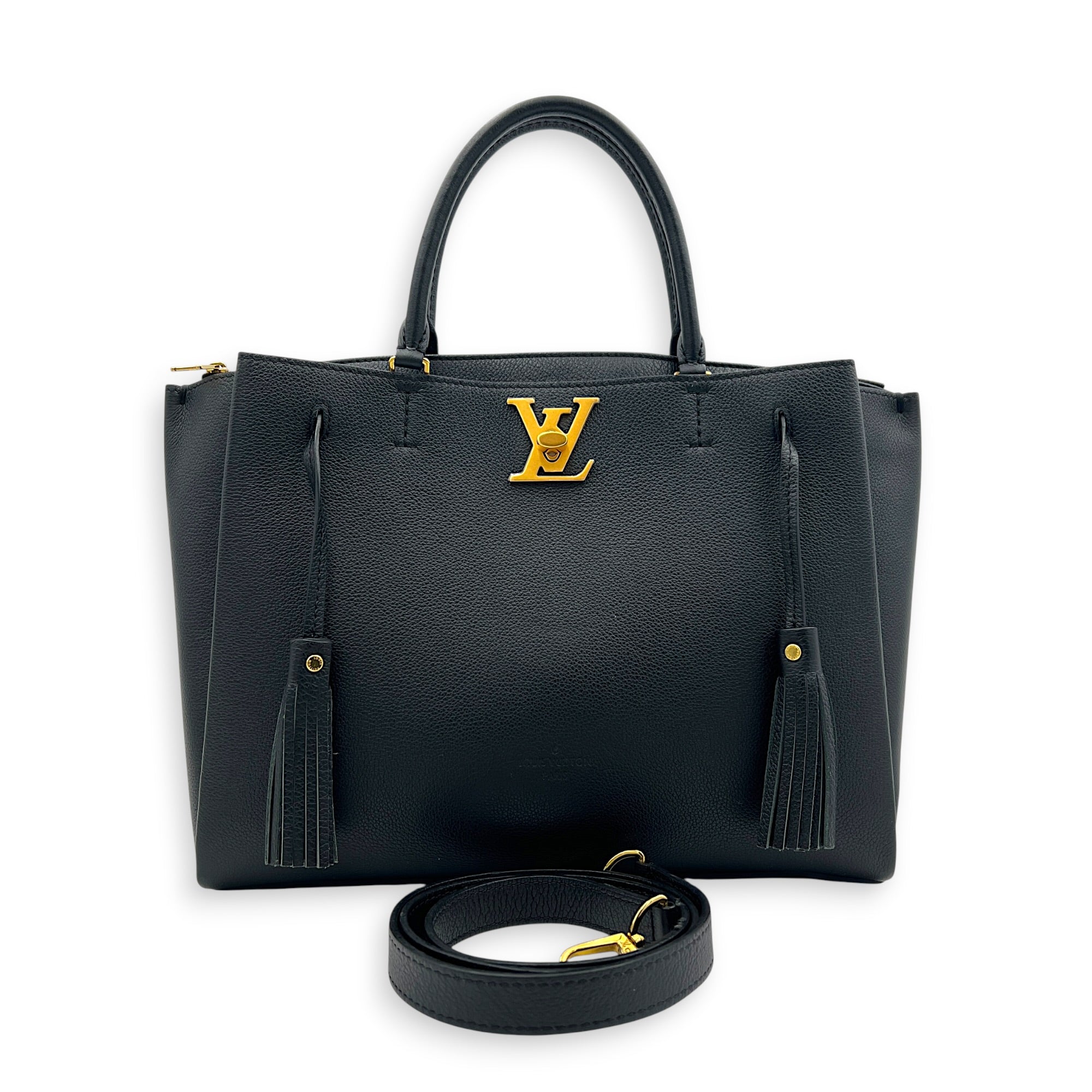Lock Me Top Handle Bag Black in Calfskin, Gold hardware