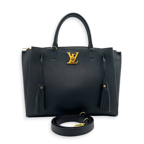 Lock Me Top Handle Bag Black in Calfskin, Gold hardware