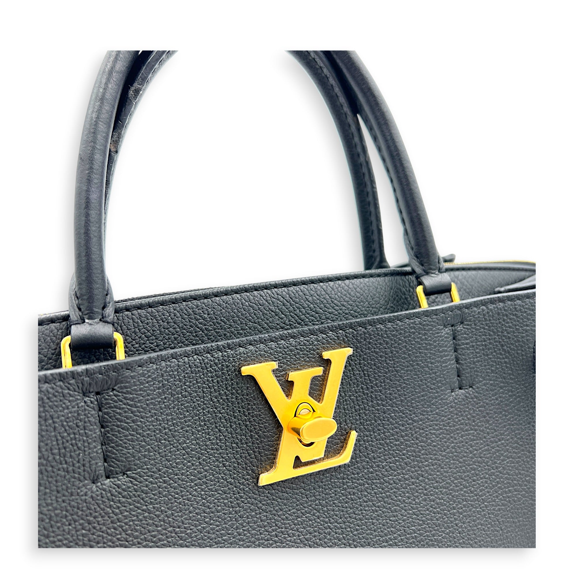 Lock Me Top Handle Bag Black in Calfskin, Gold hardware