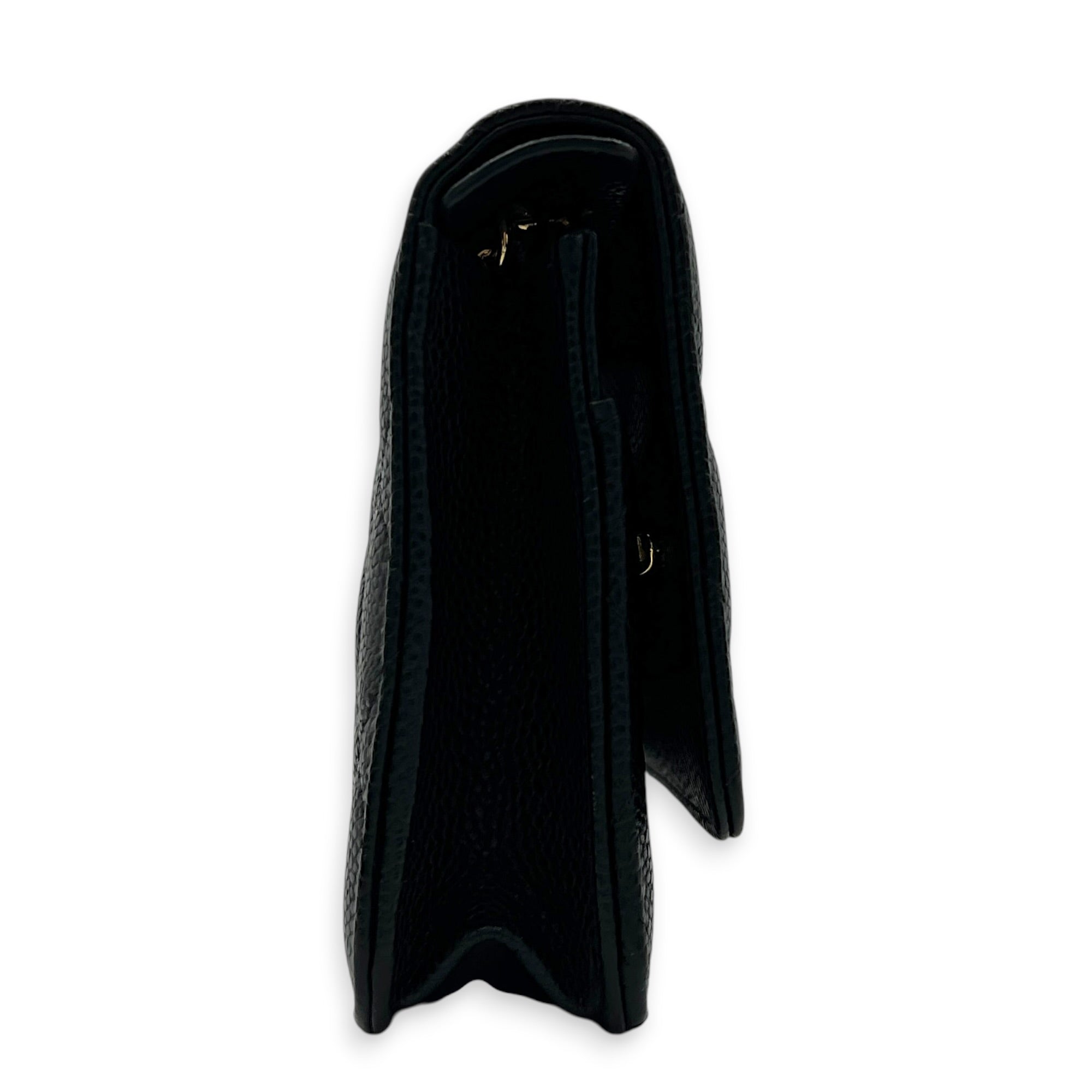 CC Wallet On Chain Black in Caviar Leather, Silver hardware