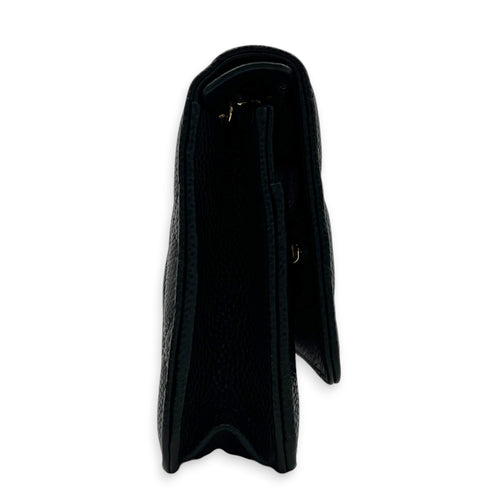 CC Wallet On Chain Black in Caviar Leather, Silver hardware