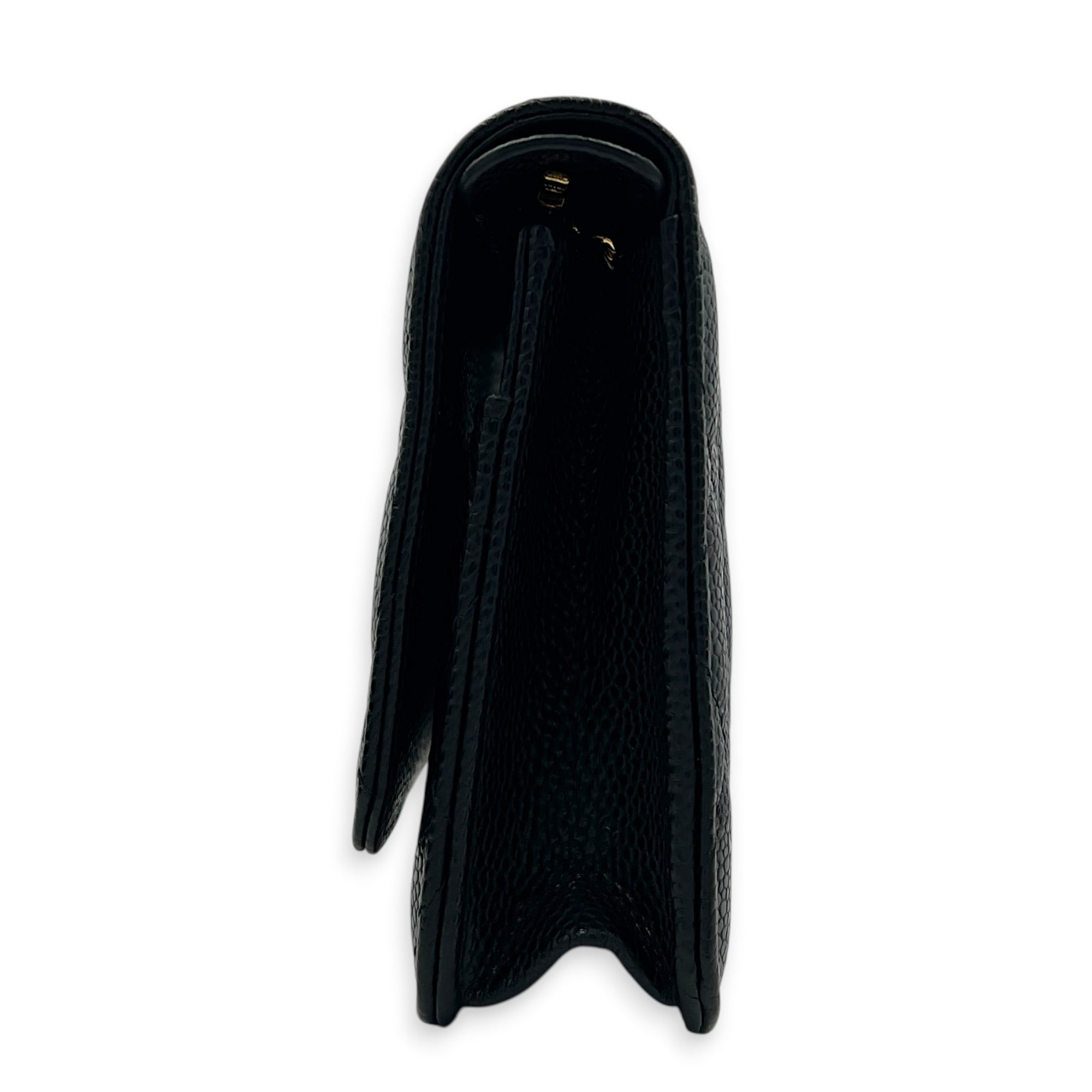 CC Wallet On Chain Black in Caviar Leather, Silver hardware