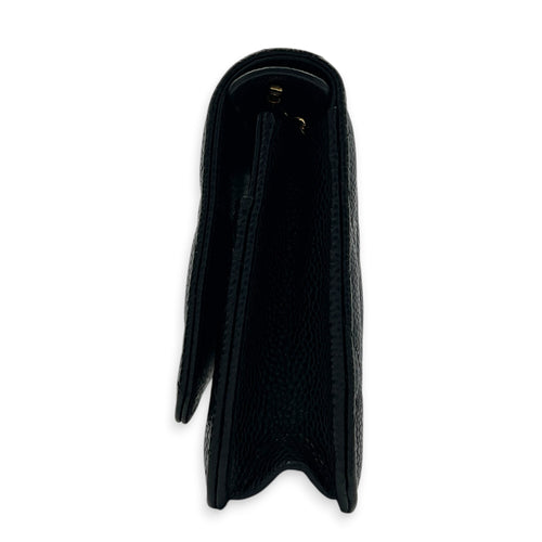 CC Wallet On Chain Black in Caviar Leather, Silver hardware