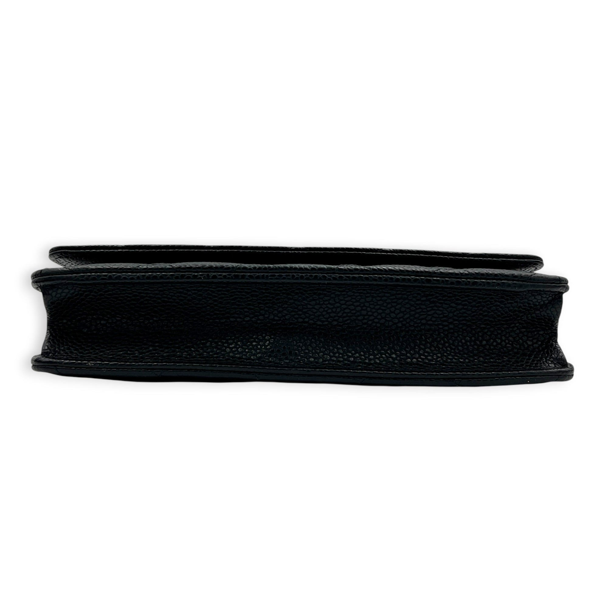 CC Wallet On Chain Black in Caviar Leather, Silver hardware