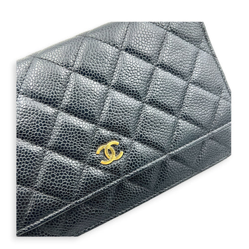 CC Wallet On Chain Black in Caviar Leather, Silver hardware