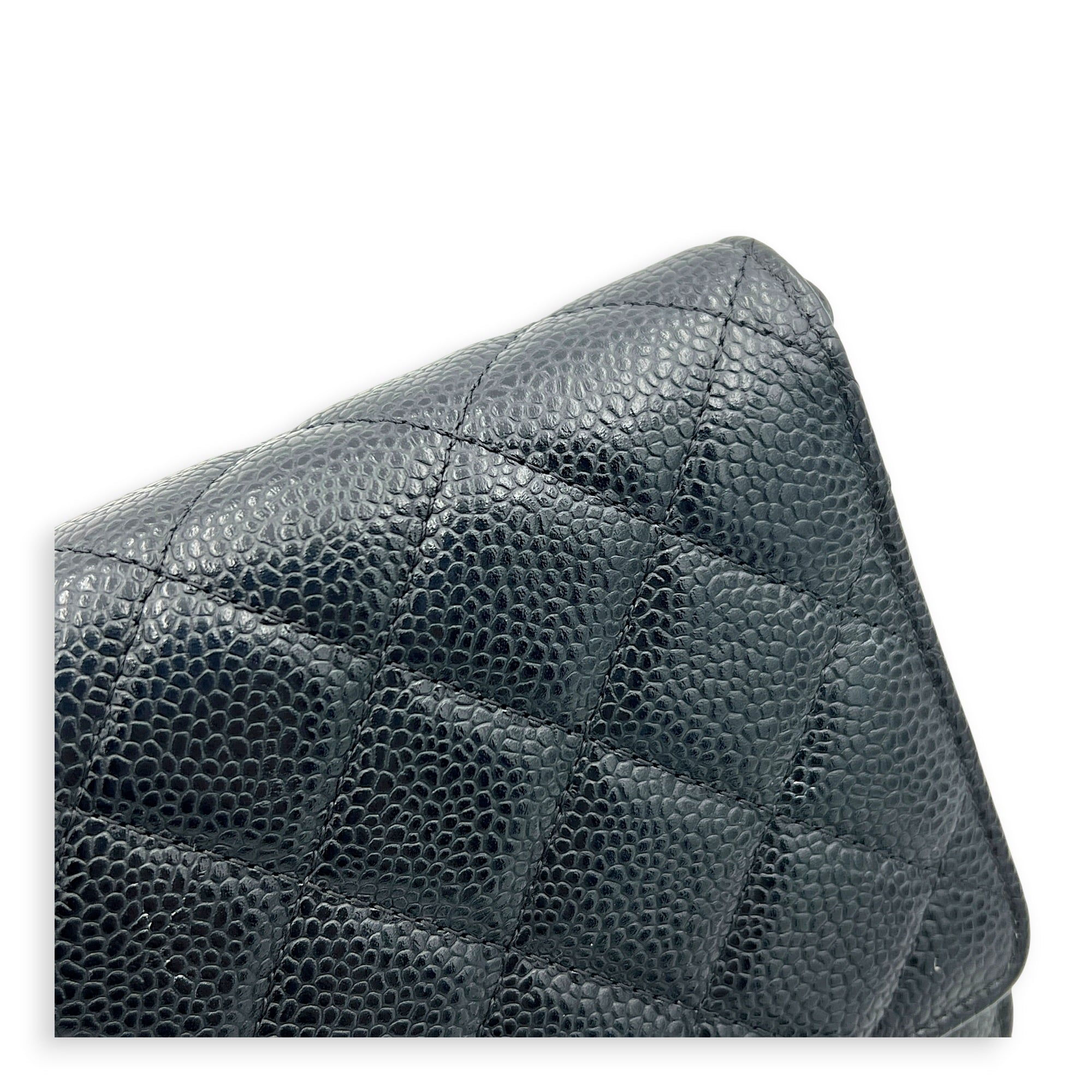 CC Wallet On Chain Black in Caviar Leather, Silver hardware