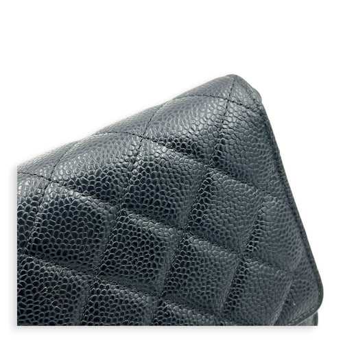 CC Wallet On Chain Black in Caviar Leather, Silver hardware