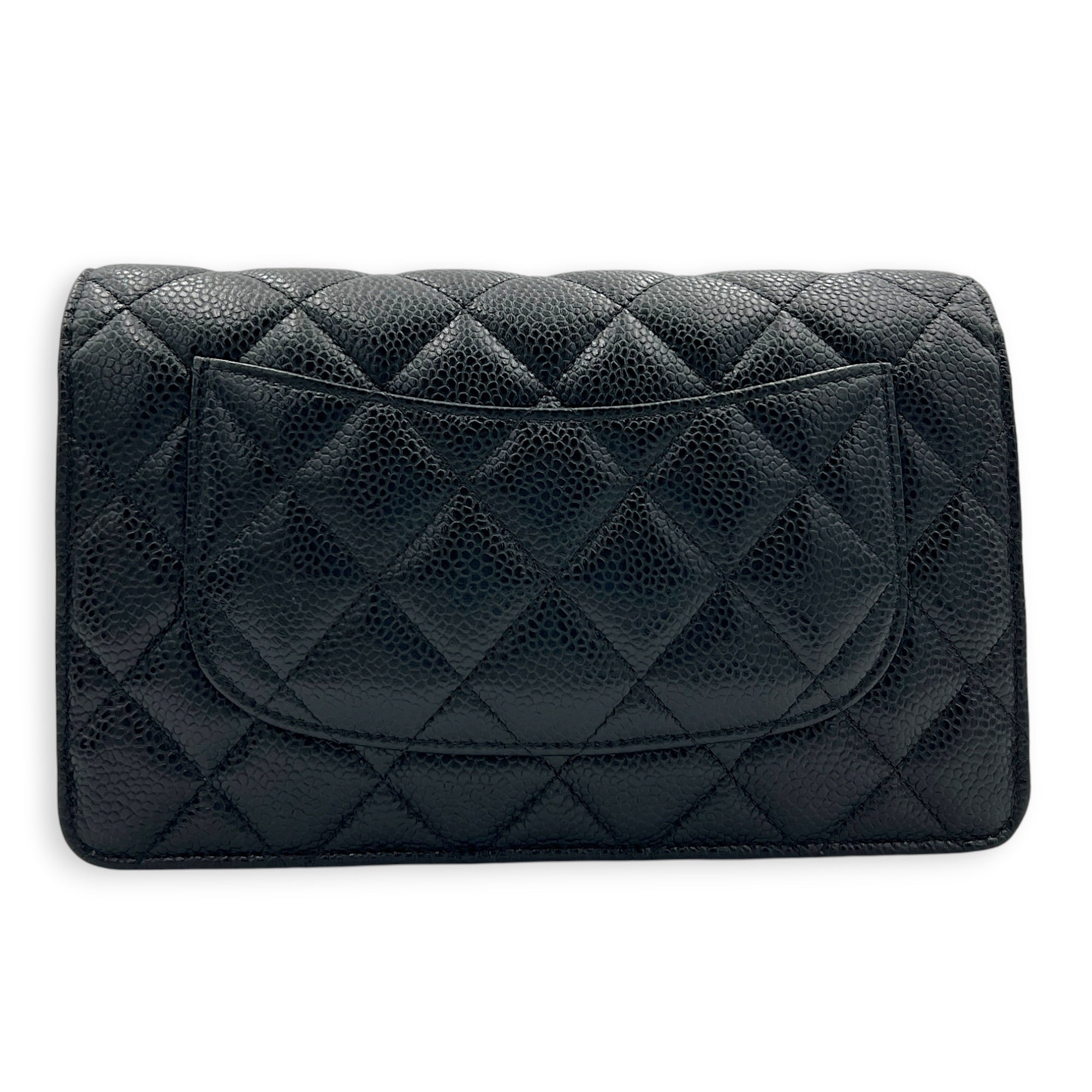 CC Wallet On Chain Black in Caviar Leather, Gold hardware