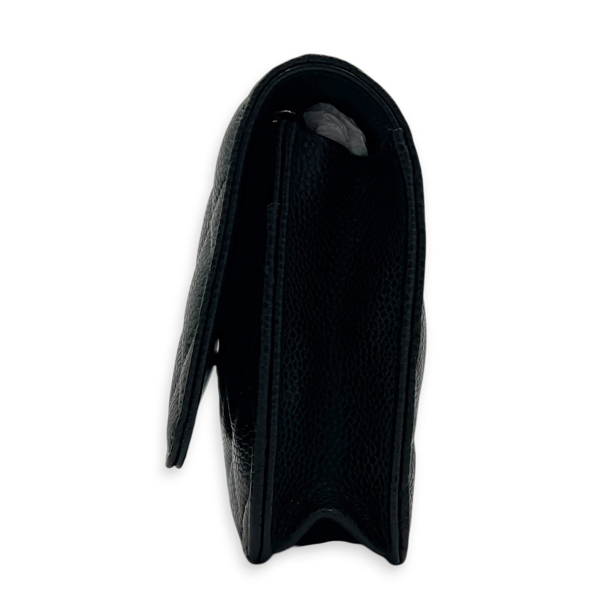CC Wallet On Chain Black in Caviar Leather, Gold hardware