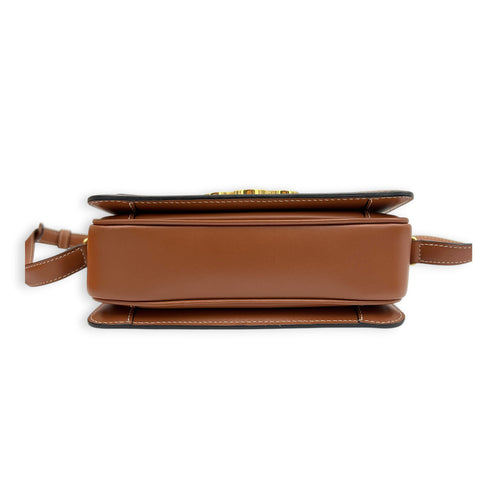 Triomphe Teen Brown Crossbody Bag in Coated Canvas, Gold hardware