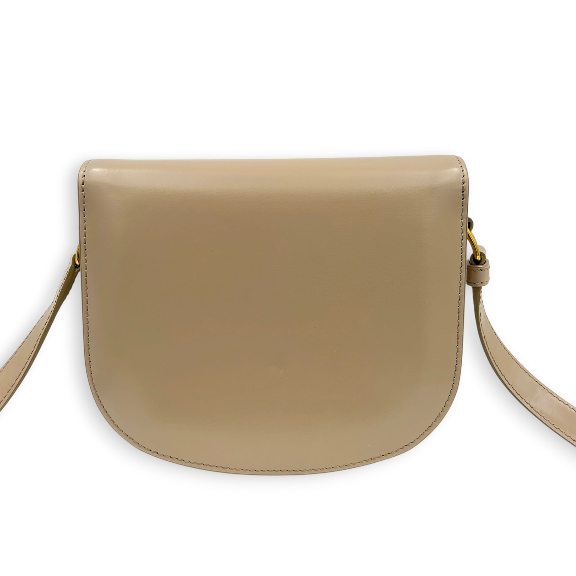 Triomphe Besace Teen Beige Crossbody Bag in Calfskin, Gold hardware