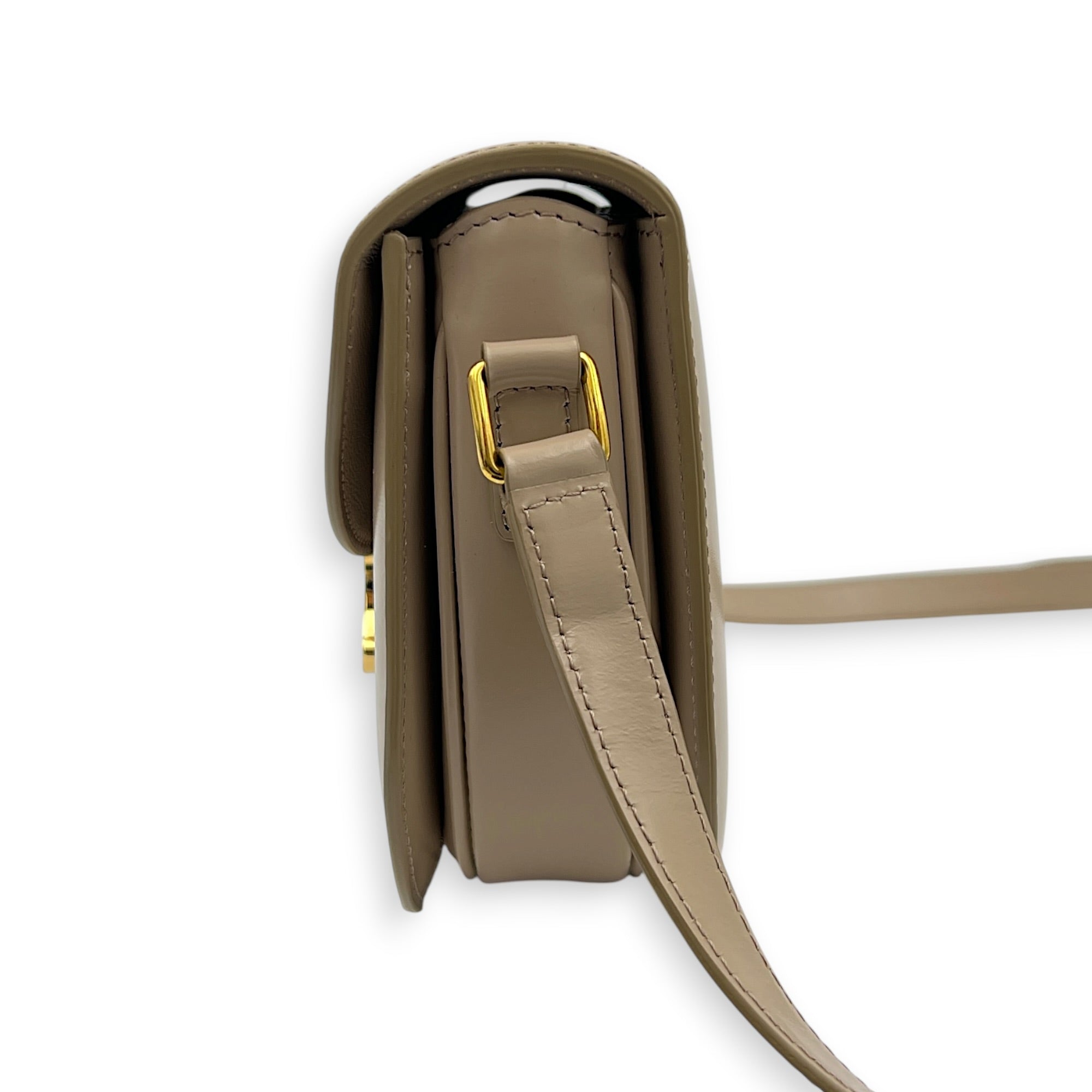 Triomphe Besace Teen Beige Crossbody Bag in Calfskin, Gold hardware