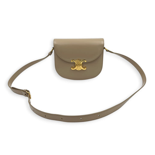Triomphe Besace Teen Beige Crossbody Bag in Calfskin, Gold hardware