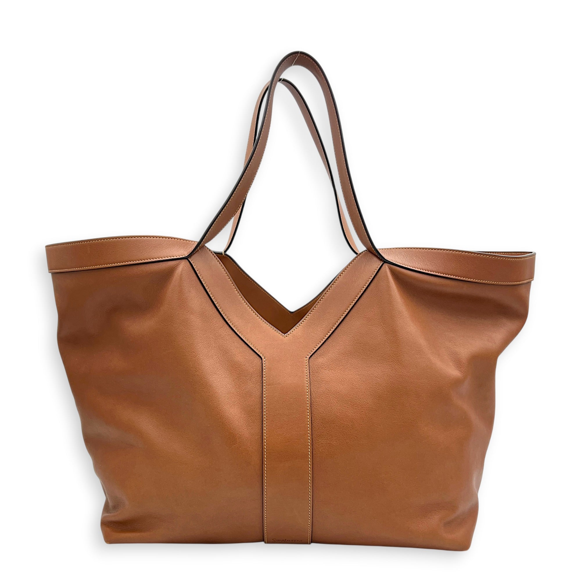 Y Brown Tote Bag in Calfskin, Gold hardware