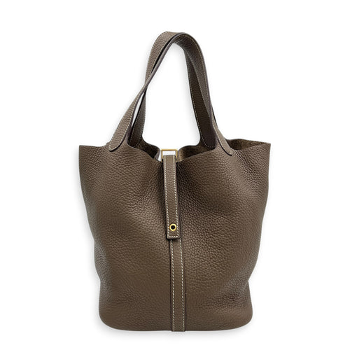Picotin 22 Etoupe Top Handle Bag in Clemence, Gold hardware