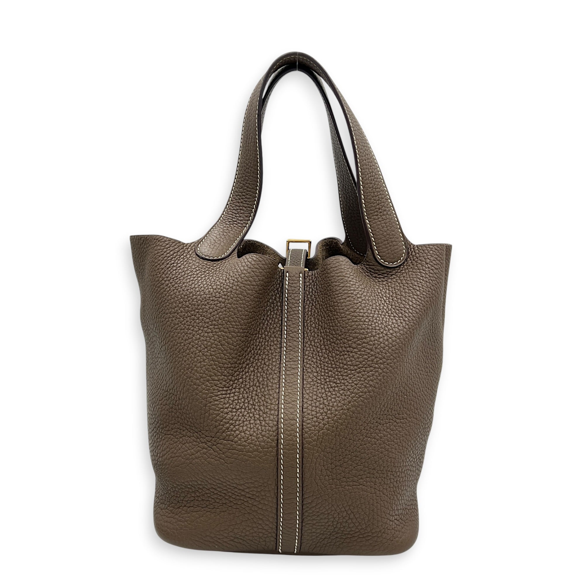 Picotin 22 Etoupe Top Handle Bag in Clemence, Gold hardware