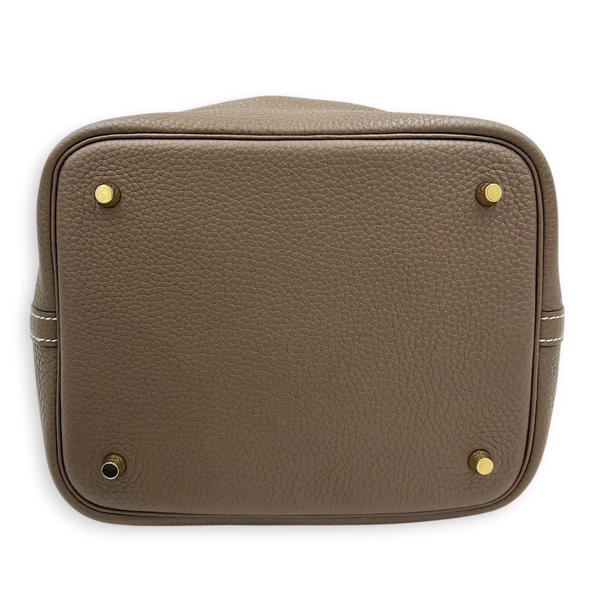 Picotin 22 Etoupe Top Handle Bag in Clemence, Gold hardware