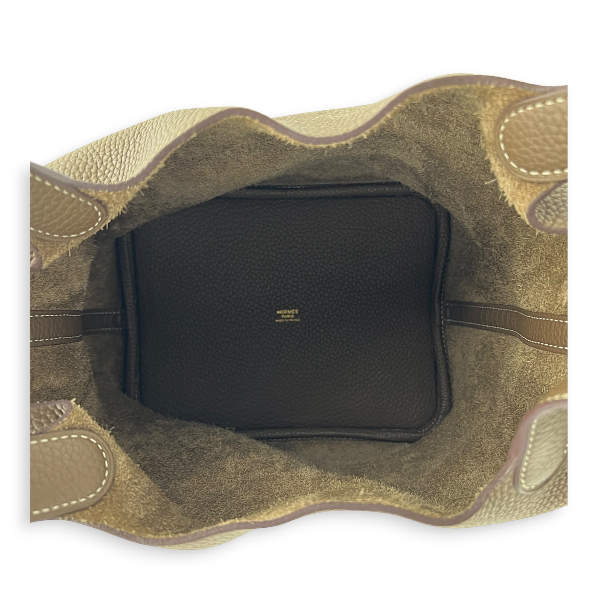 Picotin 22 Etoupe Top Handle Bag in Clemence, Gold hardware