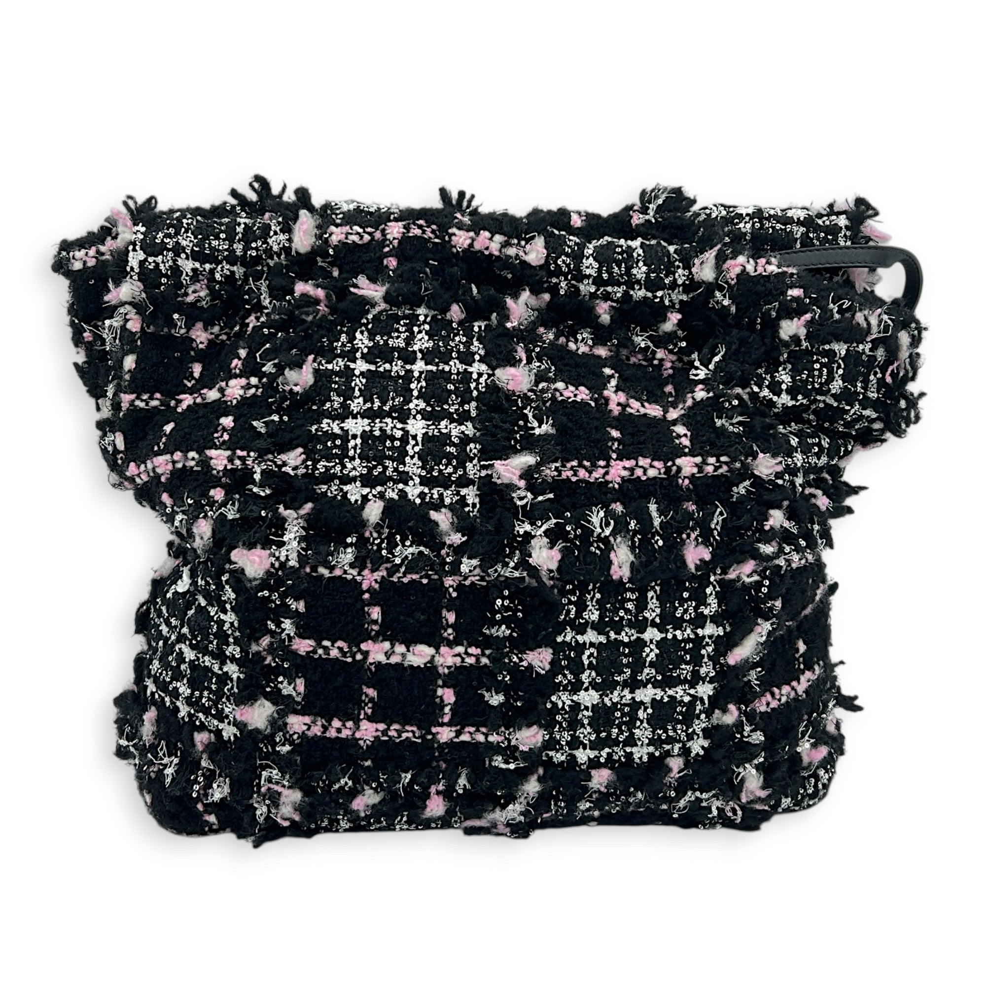 22 Tote Small Black Shoulder Bag in Tweed, Silver hardware