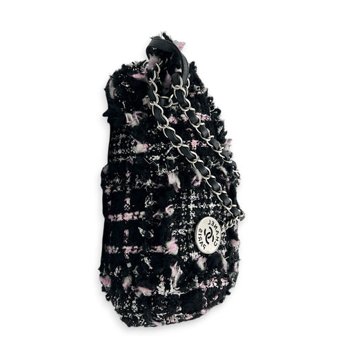 22 Tote Small Black Shoulder Bag in Tweed, Silver hardware