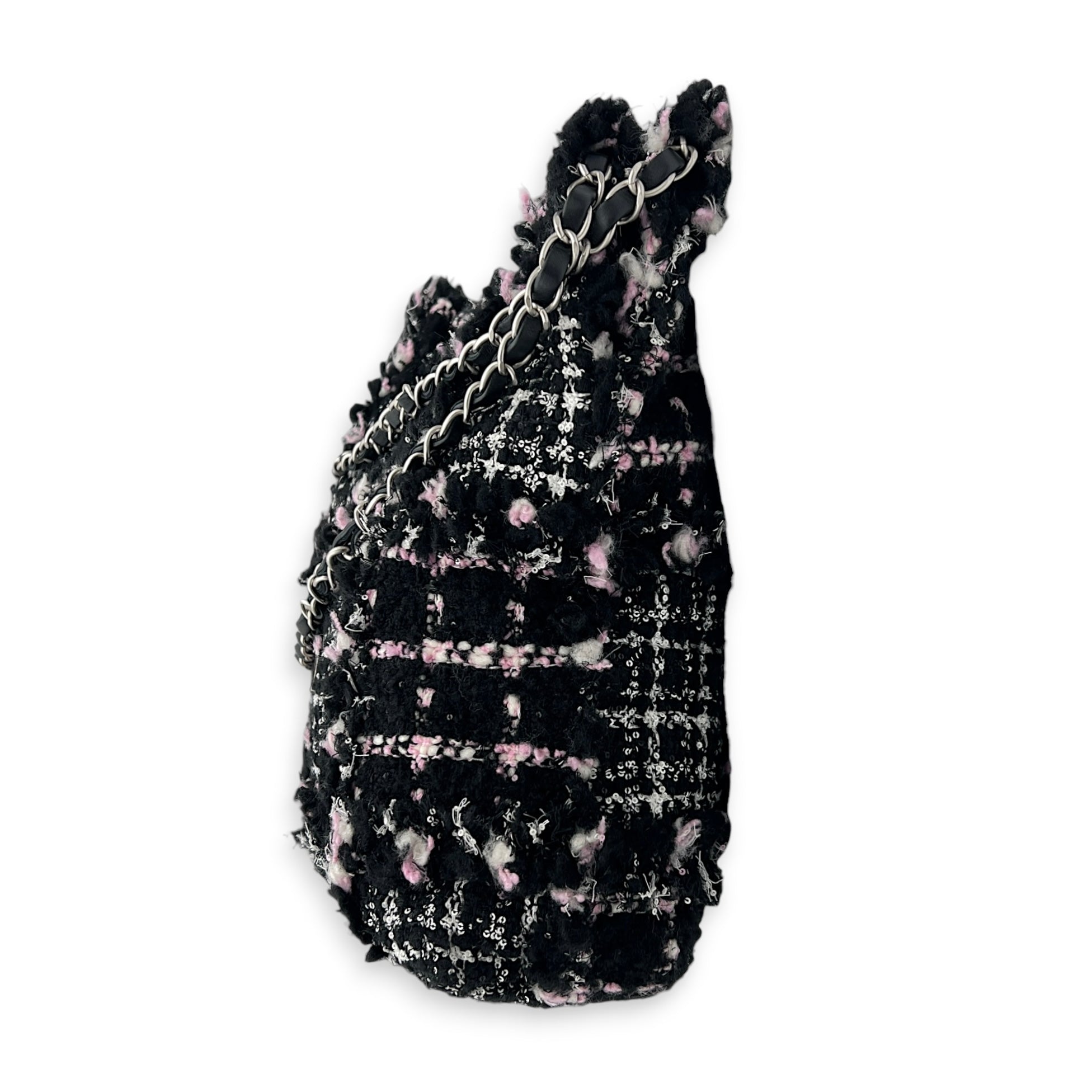 22 Tote Small Black Shoulder Bag in Tweed, Silver hardware
