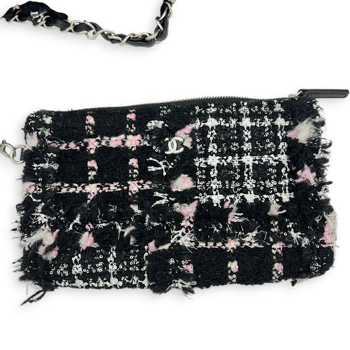 22 Tote Small Black Shoulder Bag in Tweed, Silver hardware