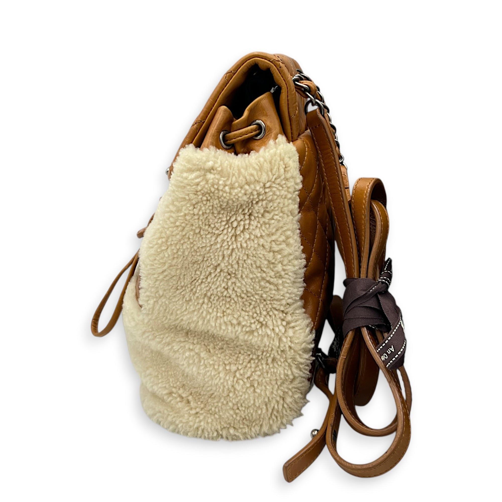 Paris-Salzburg CC Backpack Brown in Shearling, Ruthenium hardware