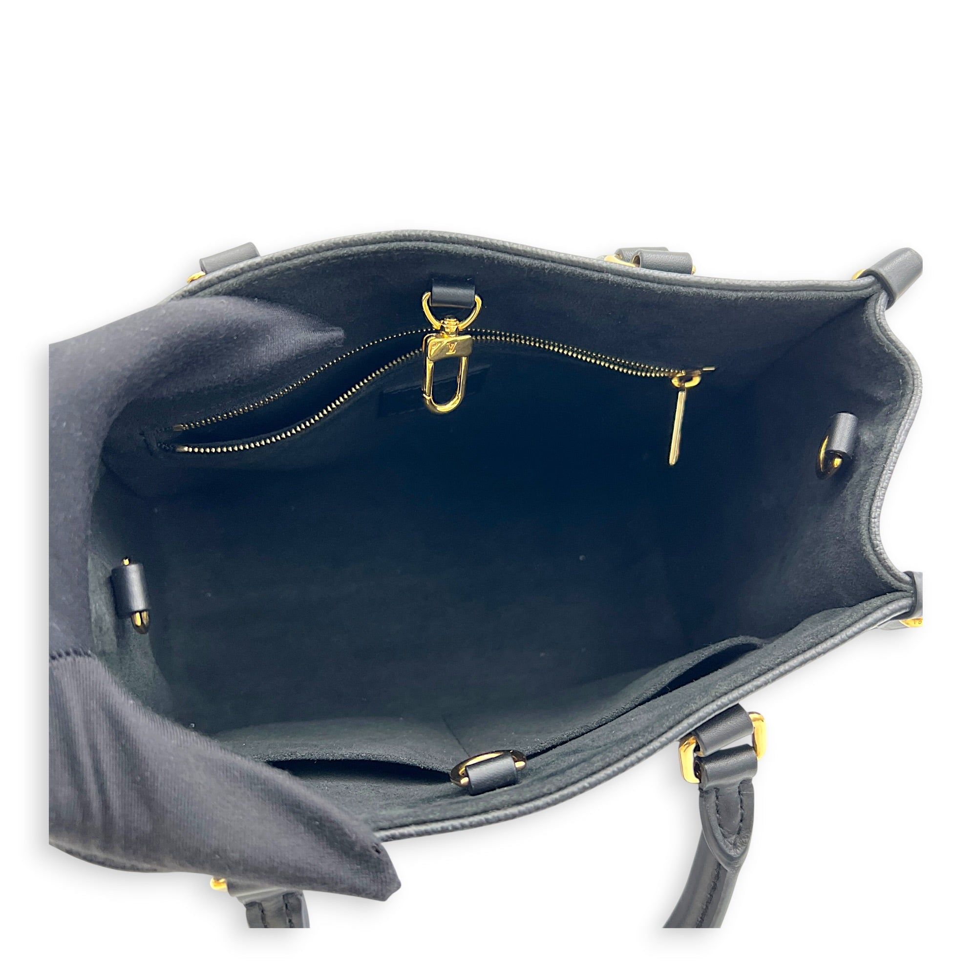 OnTheGo Tote Bag PM Black in Empreinte Leather, Gold hardware
