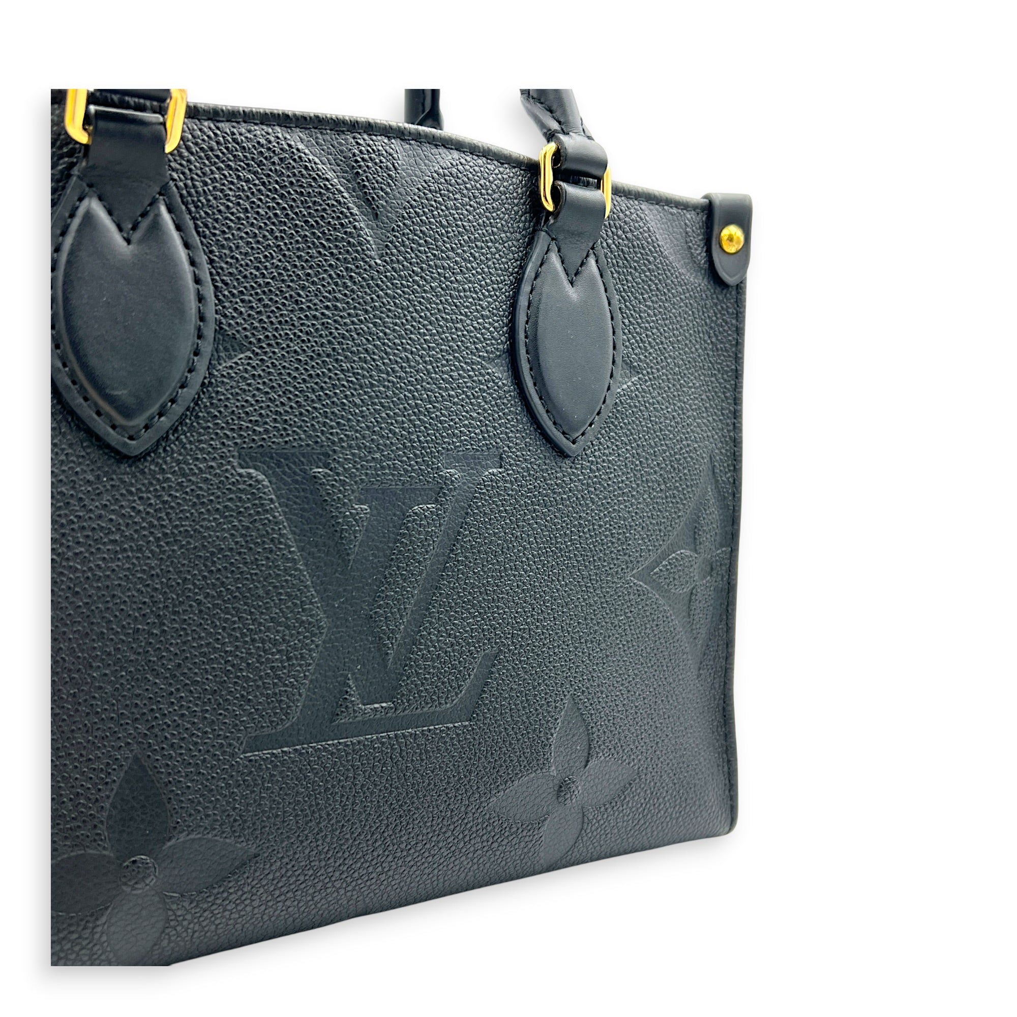 OnTheGo Tote Bag PM Black in Empreinte Leather, Gold hardware