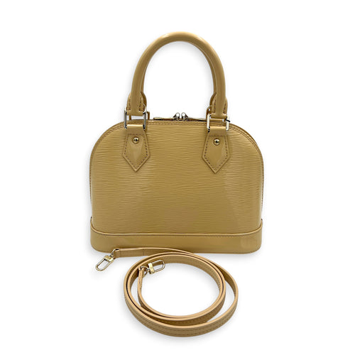Alma Top Handle Bag BB Beige in Patent Leather, Silver hardware