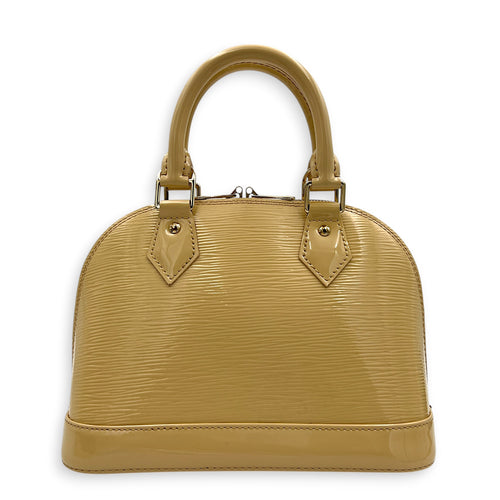 Alma Top Handle Bag BB Beige in Patent Leather, Silver hardware