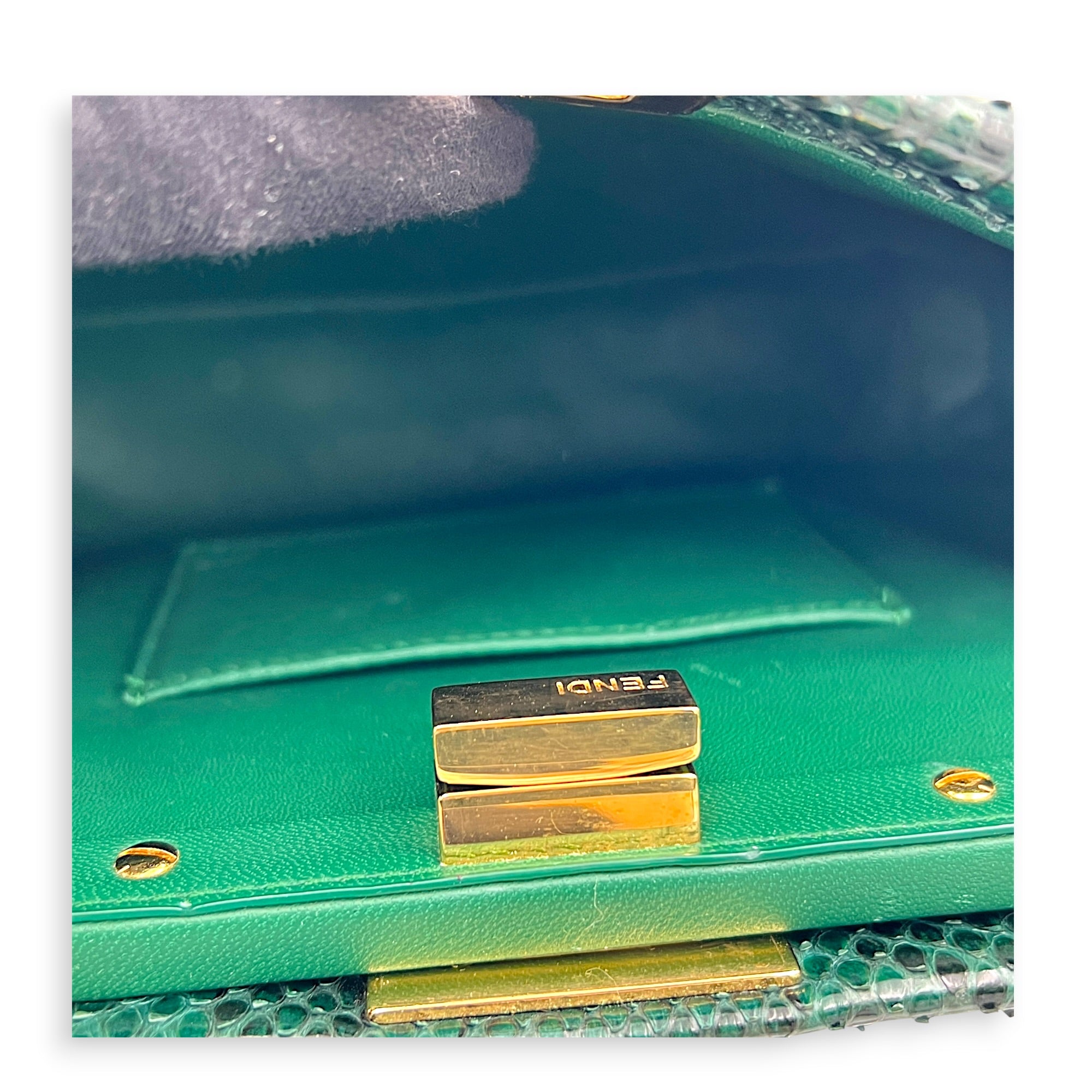 Peekaboo Top Handle Bag Green in Python Leather, Gold hardware