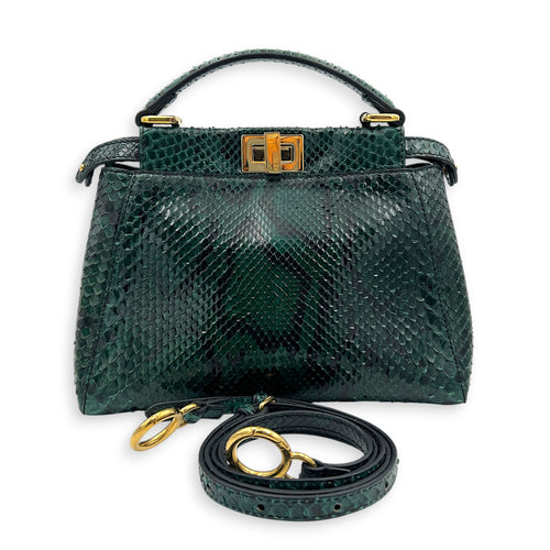 Peekaboo Top Handle Bag Green in Python Leather, Gold hardware