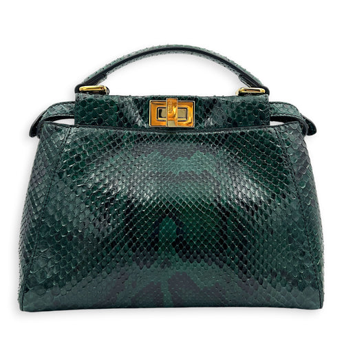 Peekaboo Top Handle Bag Green in Python Leather, Gold hardware