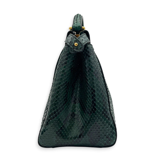 Peekaboo Top Handle Bag Green in Python Leather, Gold hardware