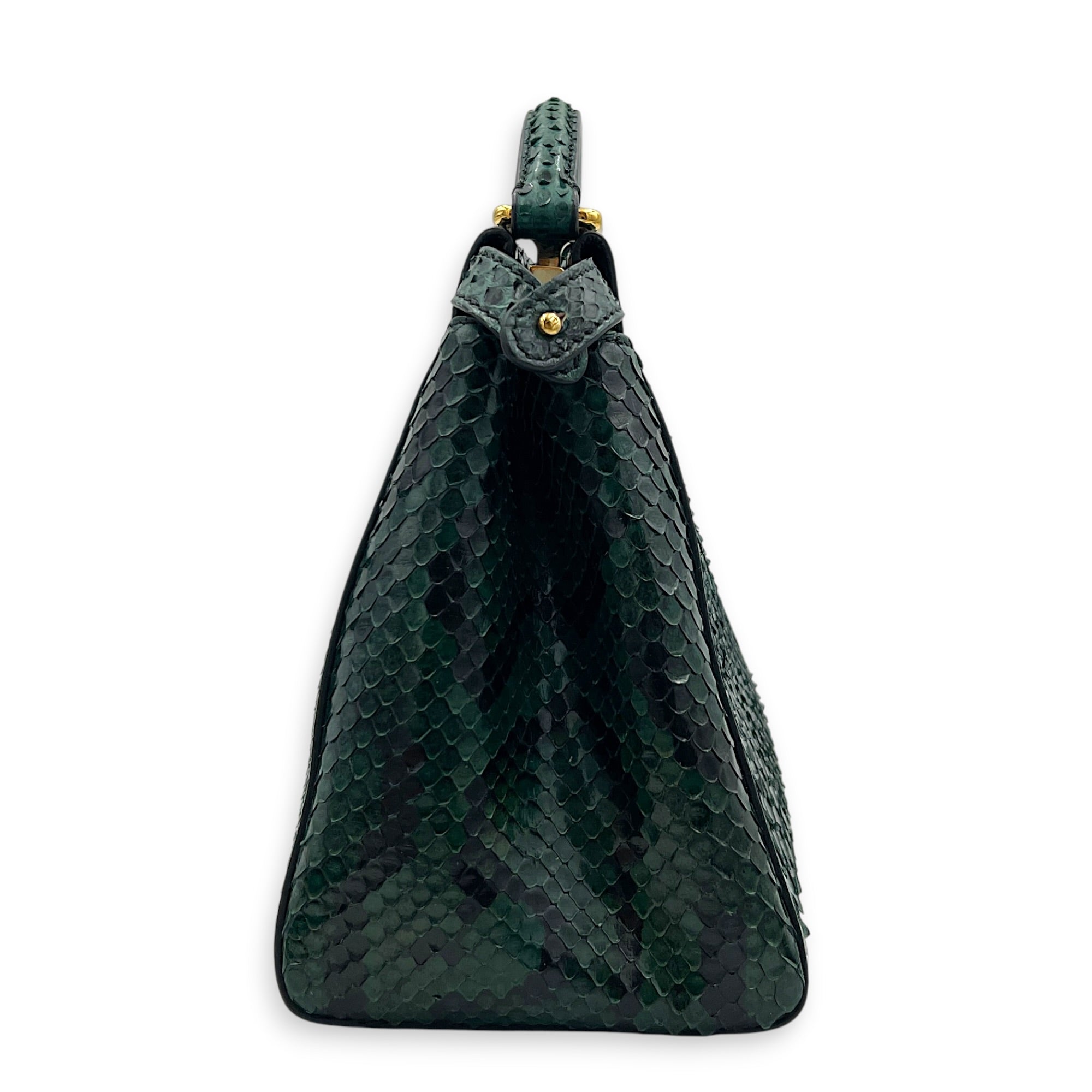 Peekaboo Top Handle Bag Green in Python Leather, Gold hardware