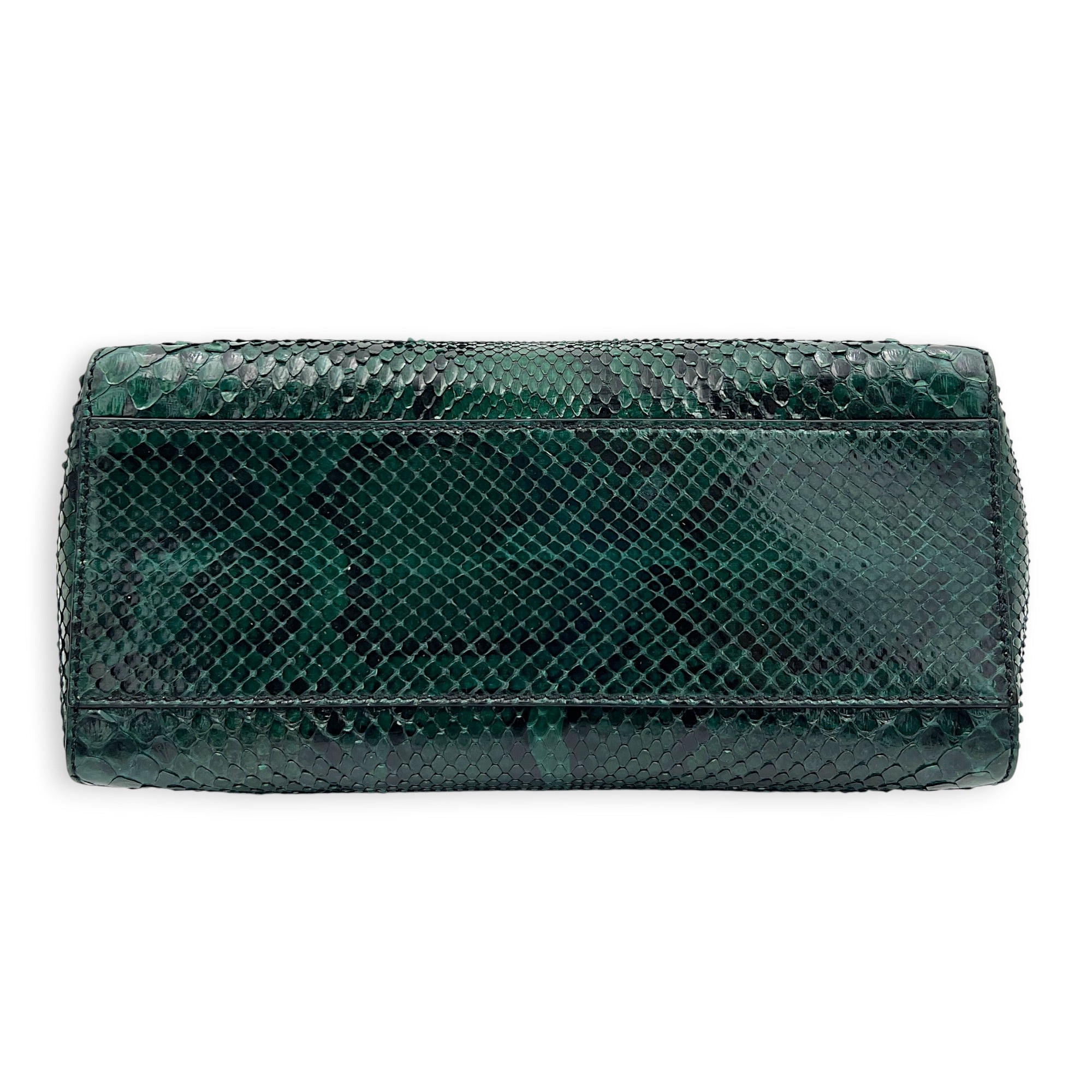 Peekaboo Top Handle Bag Green in Python Leather, Gold hardware