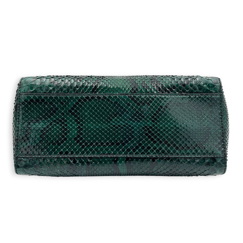 Peekaboo Top Handle Bag Green in Python Leather, Gold hardware