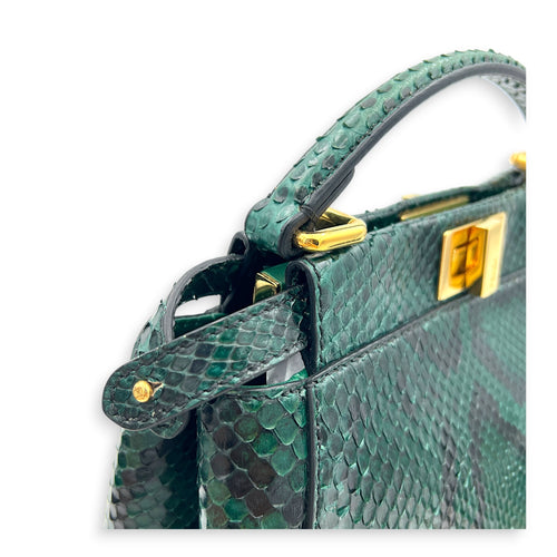 Peekaboo Top Handle Bag Green in Python Leather, Gold hardware
