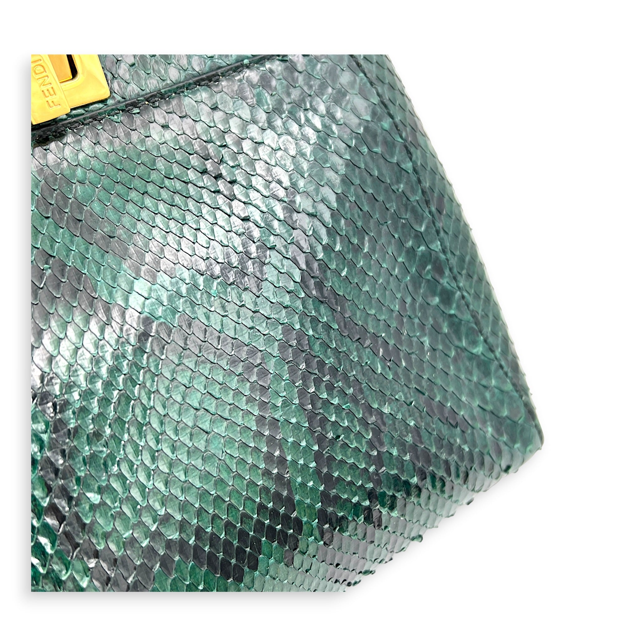 Peekaboo Top Handle Bag Green in Python Leather, Gold hardware