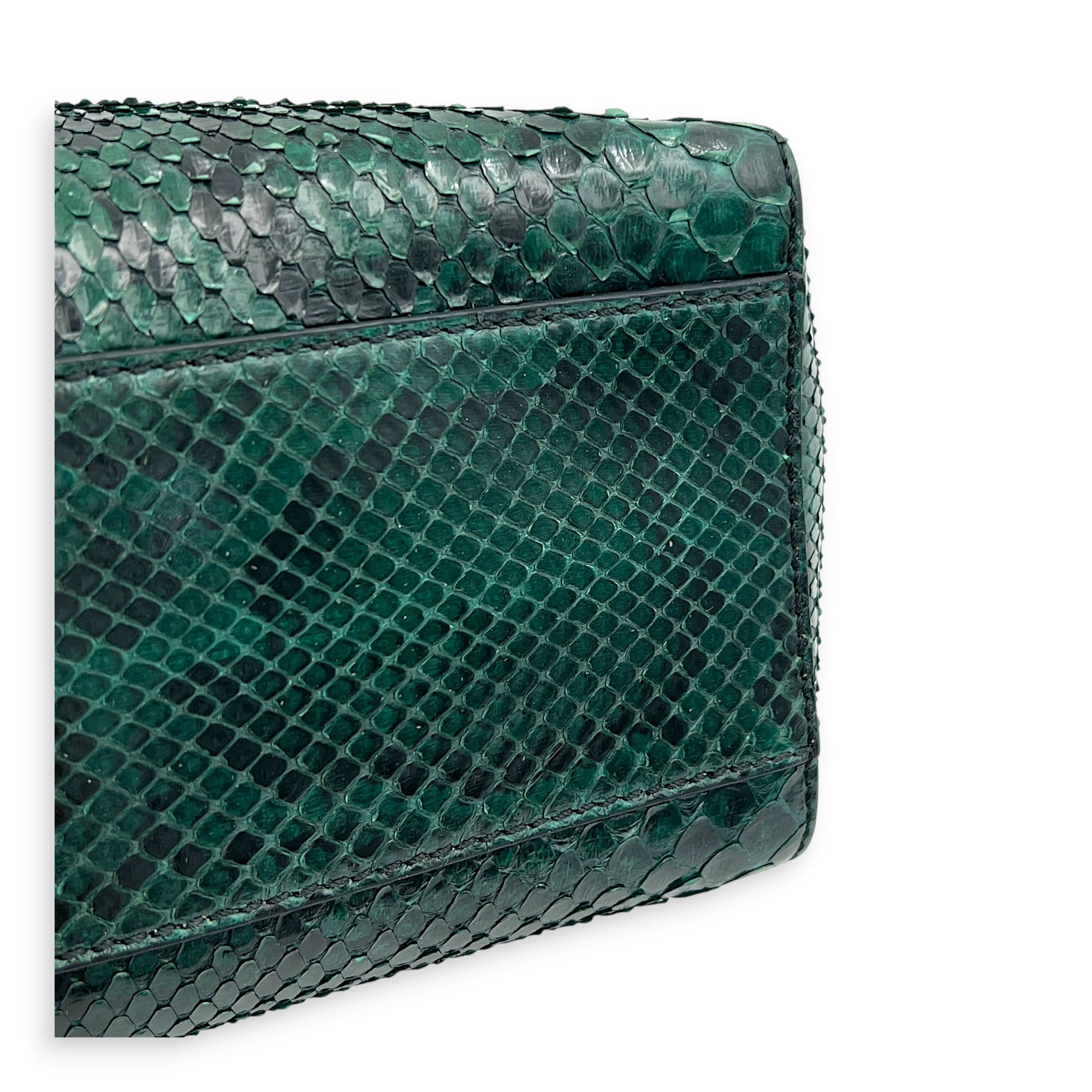 Peekaboo Top Handle Bag Green in Python Leather, Gold hardware