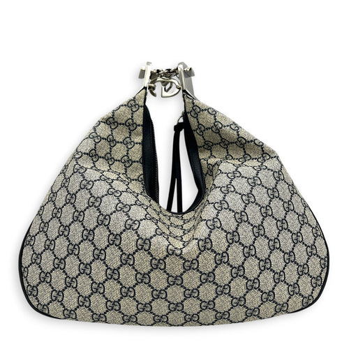 Attache Shoulder Bag Medium Grey in Coated Canvas, Silver hardware