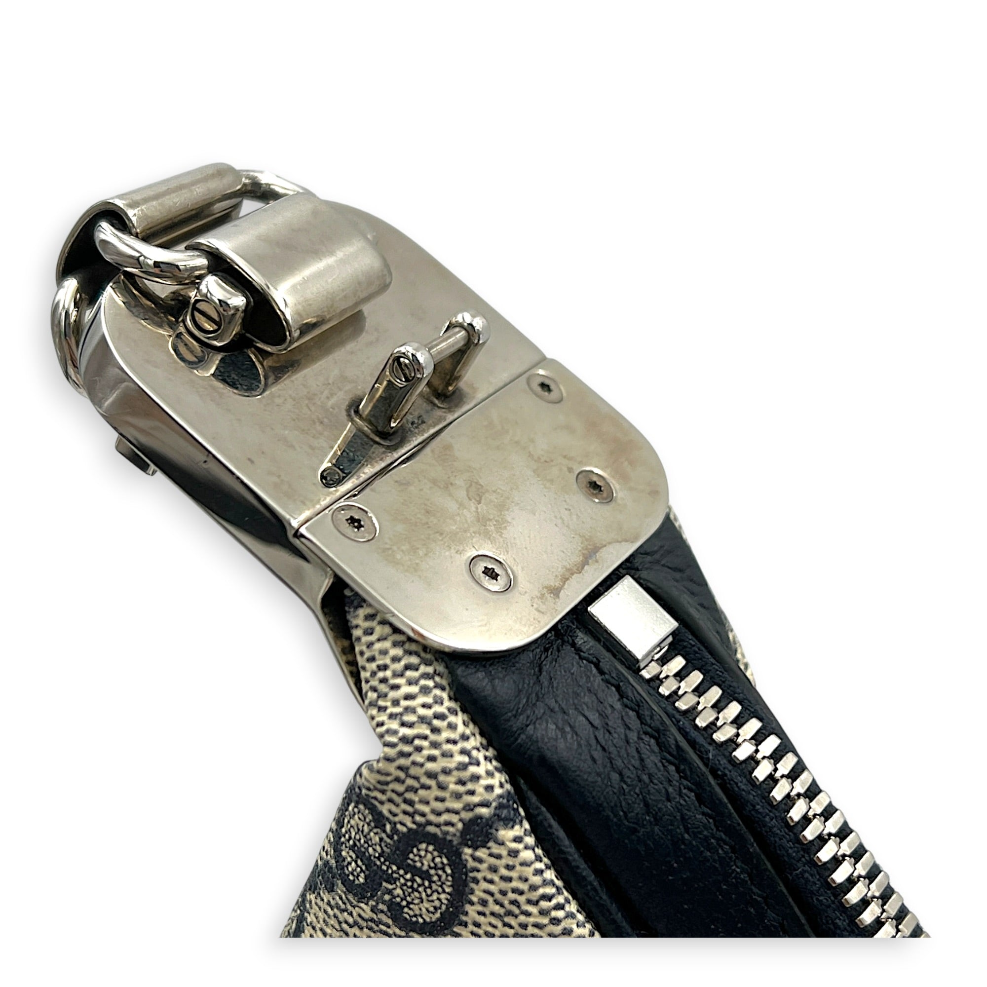 Attache Shoulder Bag Medium Grey in Coated Canvas, Silver hardware