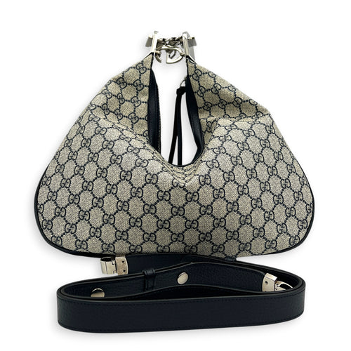 Attache Shoulder Bag Medium Grey in Coated Canvas, Silver hardware