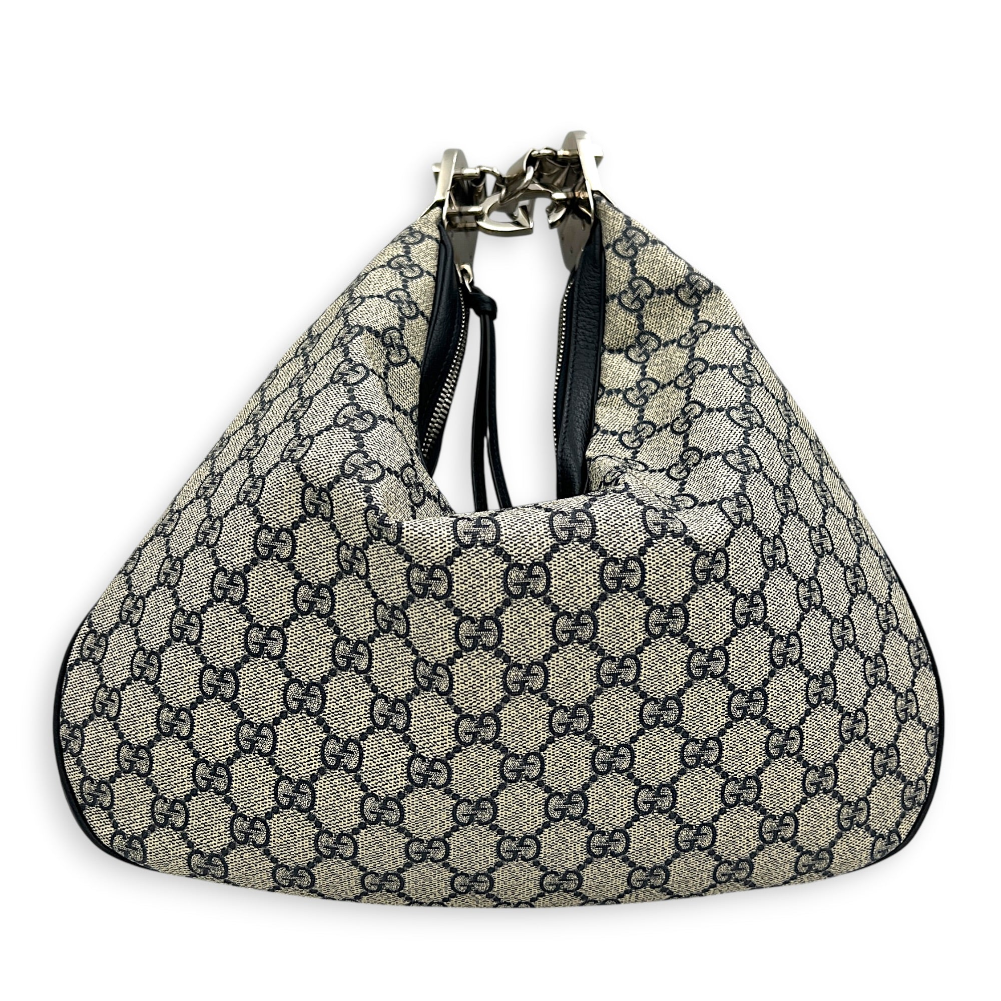 Attache Shoulder Bag Medium Grey in Coated Canvas, Silver hardware