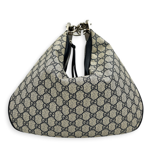 Attache Shoulder Bag Medium Grey in Coated Canvas, Silver hardware