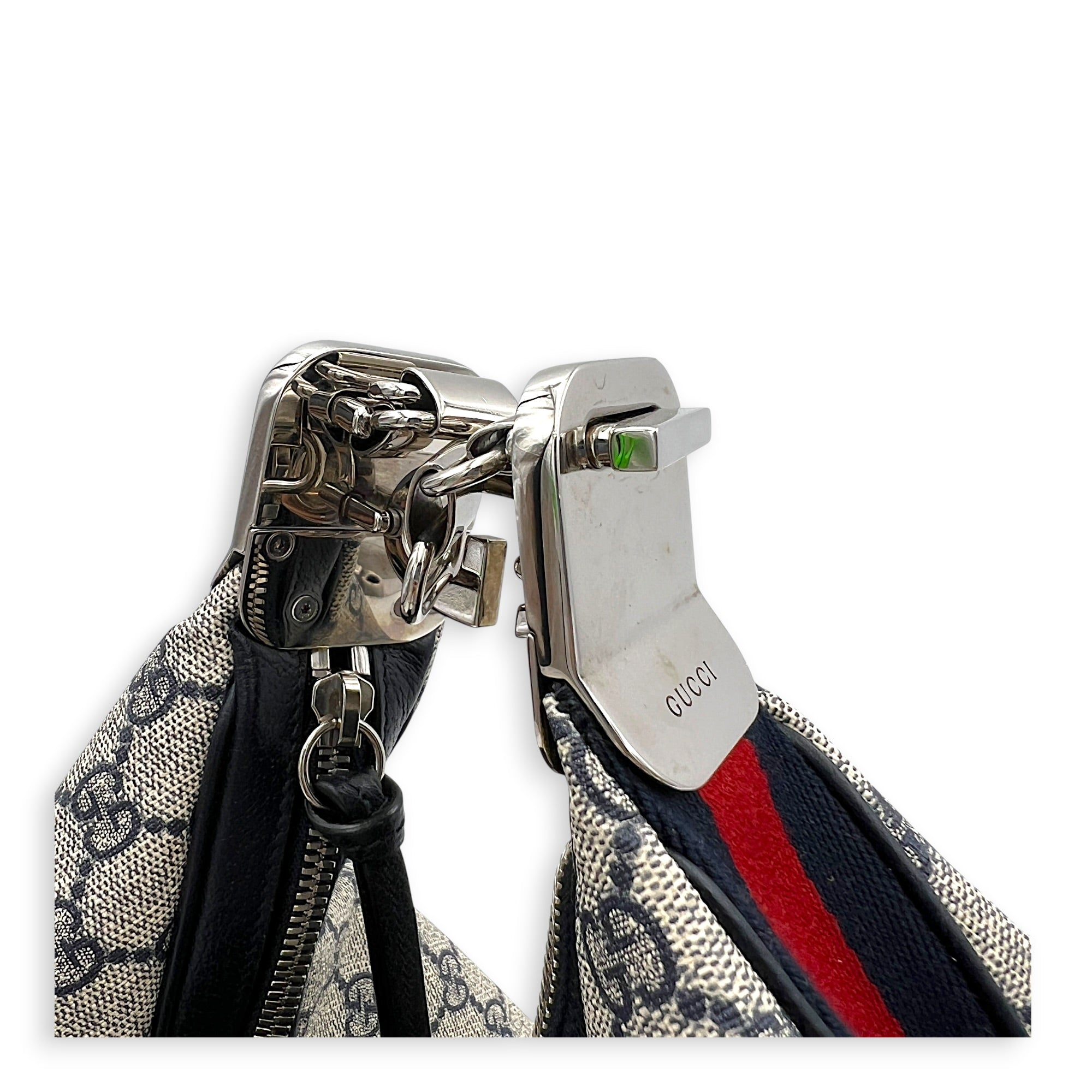 Attache Shoulder Bag Medium Grey in Coated Canvas, Silver hardware